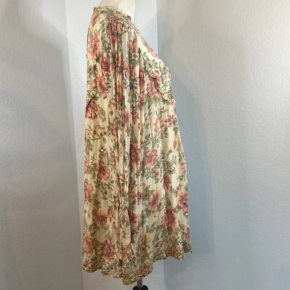 Free People  Hand Beaded Bali Golden Sun Printed Mini Dress SIZE SMALL NWT - Picture 12 of 16